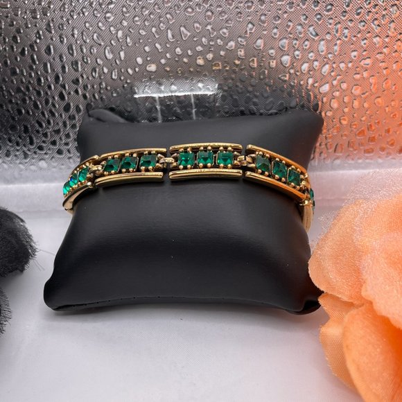 09.19.25-9- Vintage Bogoff Gold plated bracelet with green rhinestones - Picture 2 of 6